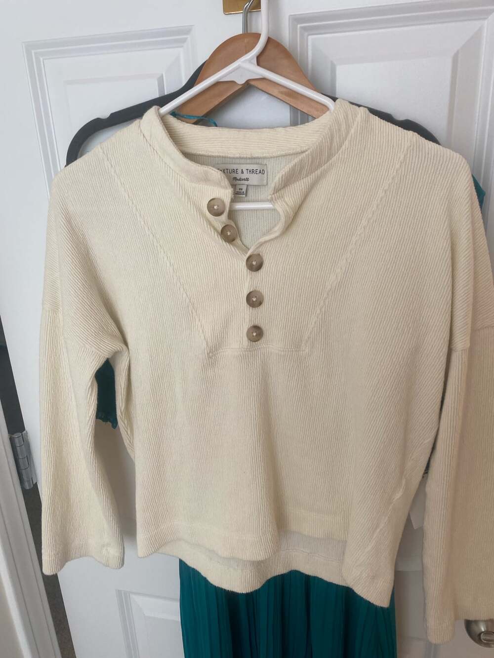 Madewell Texture & Thread Ribbed Button Henley Top Ivory XS